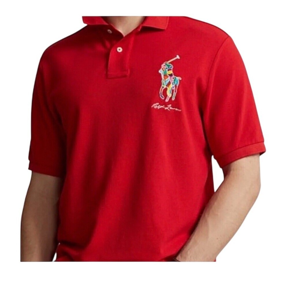 Polo Ralph Lauren Polo Shirt Mens L Red Classic Fit Big Pony Logo Short - Picture 8 of 8